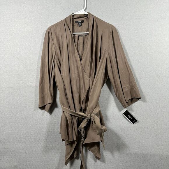 Alfani Tie Asymmetric Waterfall Cardigan Brown Taupe 3/4 Sleeve‎ Size 18W - Picture 1 of 8